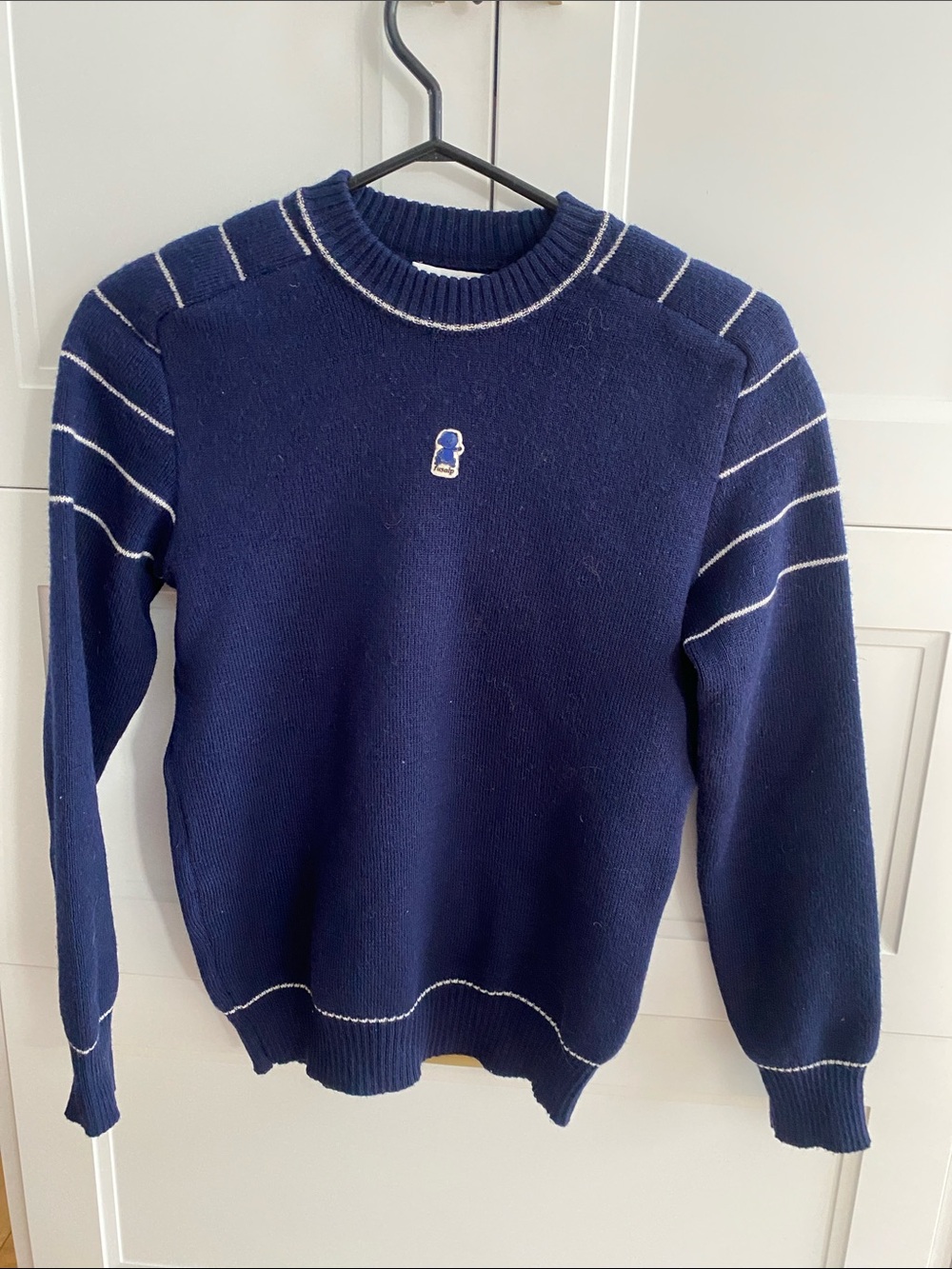 FUSALP Made in France Wool Navy Stripe-Accent Crewneck Sweater Euro 40 Sze Smal